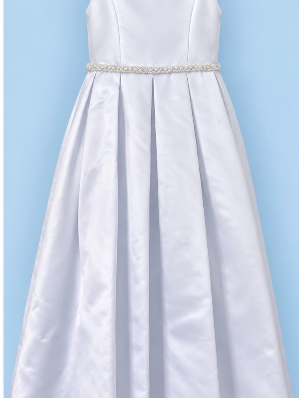 Kelly’s Dream White Satin Pearl Flower Girl Communion Dress Girls 7/8 NWT